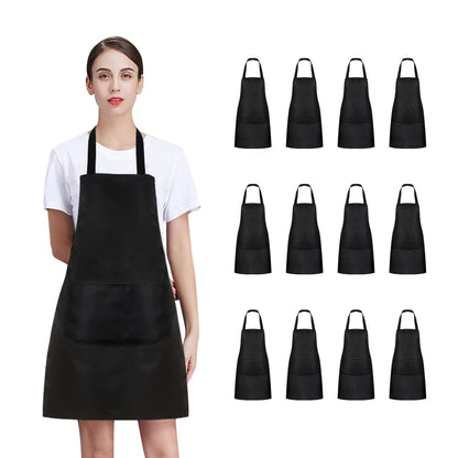 Nymmoata 12 Pack Plain Bib Aprons Bulk, Black Commercial Apron with 2 Pockets, Unisex Apron for Adults Painting Crafting BBQ Baking