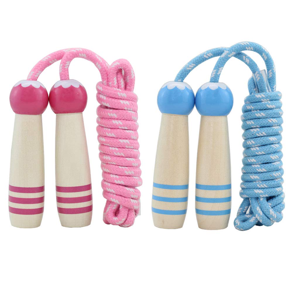 Jump Rope Kids, 7ft Adjustable Cotton Skipping Rope with Wooden Handle for Boys and Girls Fitness Outdoor Exercise