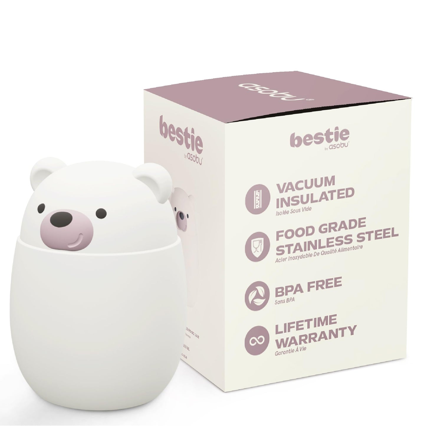 asobu Bestie Foodie Kids Insulated Food Jar – Cute Character Lunch Container for Children, BPA-Free Stainless Steel, Leakproof & Vacuum Sealed, Keeps Food Hot or Cold, Easy to Clean, 16oz