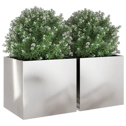 Foknhdi Set of 2 Large Silver Stainless Steel Rectangular Planters 18.5 x 19.3 x 18.1 in, Polished Planter Box for Patio Balcony Living Room Modern Indoor Outdoor Decor