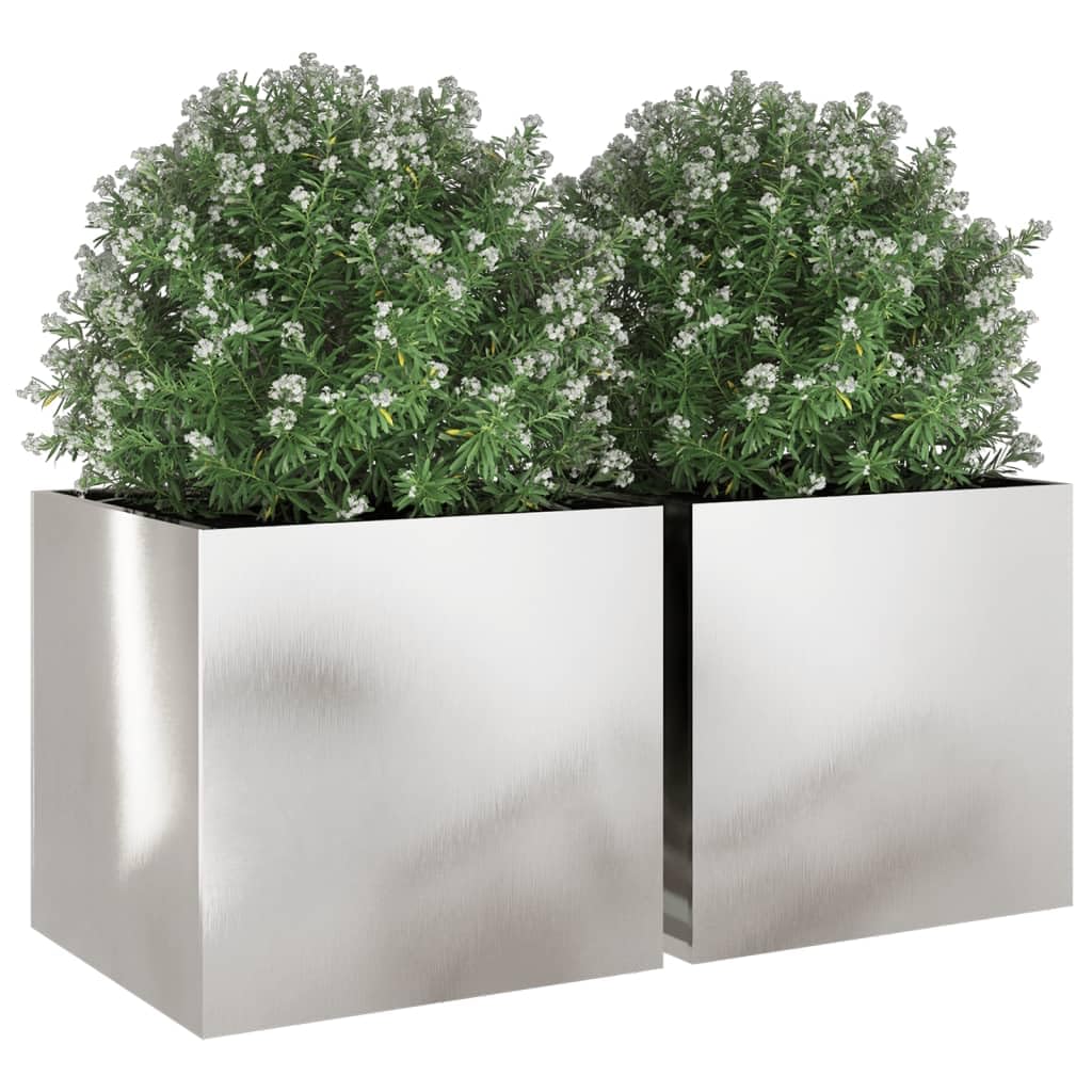 Tmriohed Stainless Steel Planter Boxes Set of 2 Large Silver Rectangular Modern Outdoor Indoor Garden Flower Pot 19.3"x18.5"x18.1" for Patio Balcony Living Room
