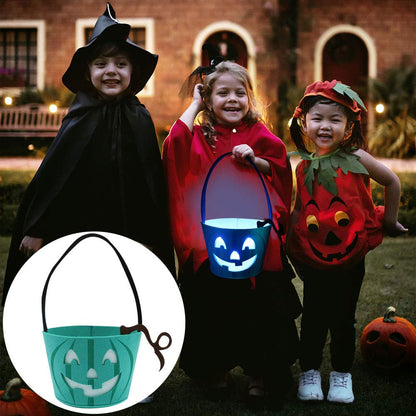 Six Senses Media Light Up Teal Pumpkin Halloween Felt Trick or Treat Bucket, with Blue LED lights, Halloween Party Favors, Halloween Snacks, Goodie Bags for Kids, Novlety Gifts