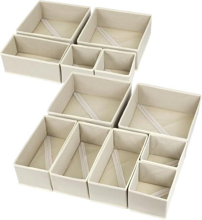 12 Pack Closet Clothing,Socks,Bra,Towels,Ties(12 Pack,Beige) Fordonral Drawer Organizer Clothes, Foldable Fabric