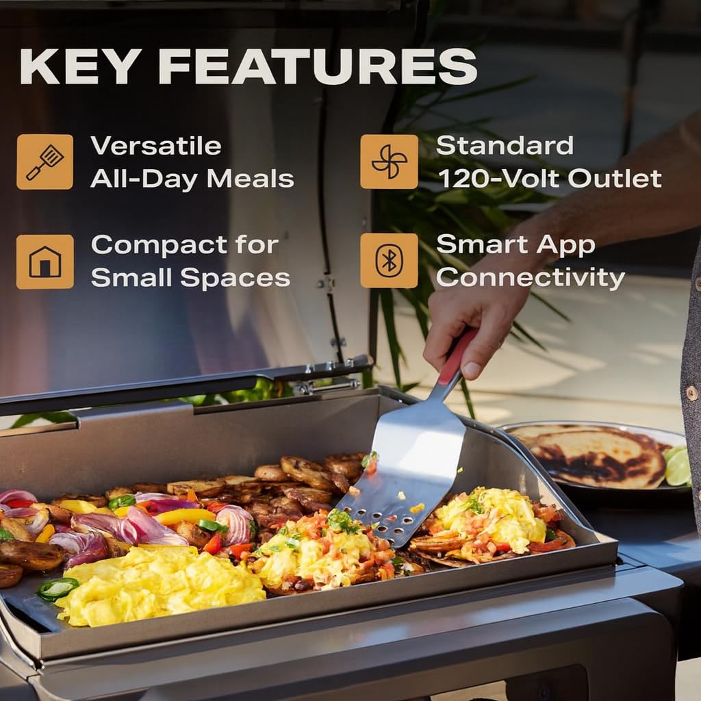 Current® Model G Griddle, Smart Electric Outdoor Flat Top BBQ Grill with 200°F to 600°F Range for Searing & Roasting, Digital Precision, Apartment-Friendly & Weather-Resistant, Moon Dust