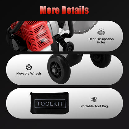 TITIDU Gas Concrete Cut off Saw 2 Stroke 52 CC Cement Masonry Wet Dry Saw Cutter+Blade Power Cutter 1400W