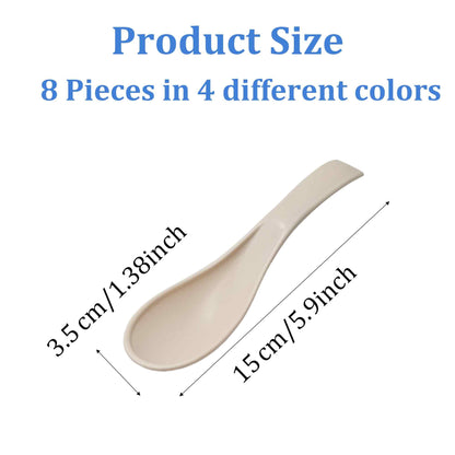 bociloy 8PCS 5.9 Inch Wheat Straw Soup Spoons, Colorful Unbreakable Plastic Meal Dinner Soup Spoons, Portable Lightweight Cereal Spoon for Family Kitchen, Microwave Dishwasher Safe