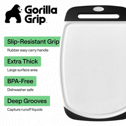 GORILLA GRIP BPA-Free Reversible Kitchen Cutting Board Set of 3, US Designed, Nonporous, Juice Grooves Catch Liquid, Slip Resistant Border, Dishwasher Safe, Durable Large Food Chopping Boards, Black