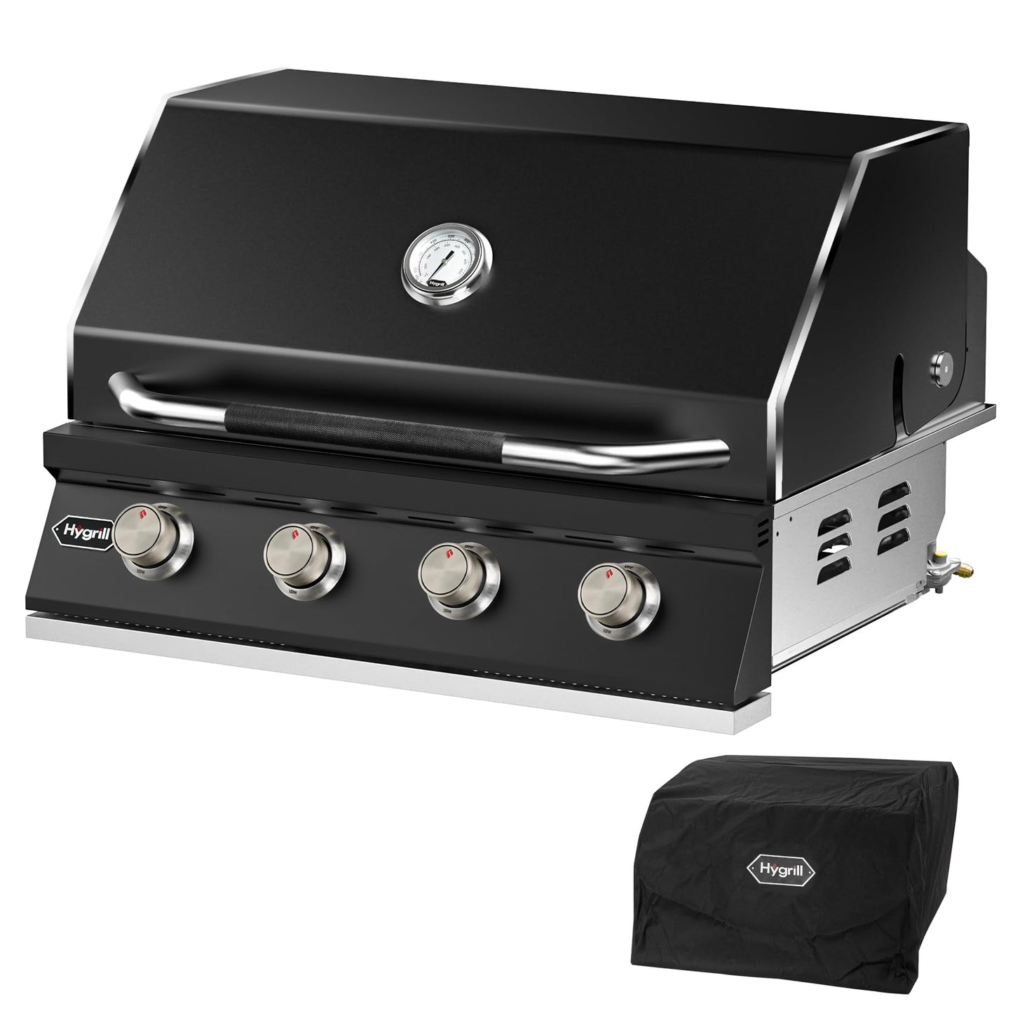 Hygrill STD Series 32-Inch Built In Grill for Natural Gas, Stainless Steel Outdoor Kitchen 4-Burner Grill Head, Black