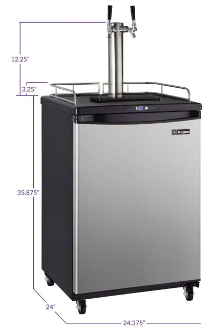 Kegco Keg Dispenser, 2 Faucet, Stainless Steel