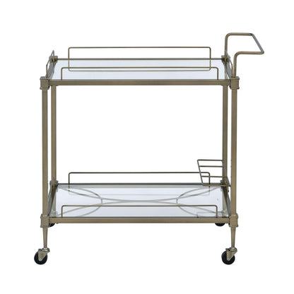 Geelife Aditya Mirrored & Antique Brass Finish Serving Cart