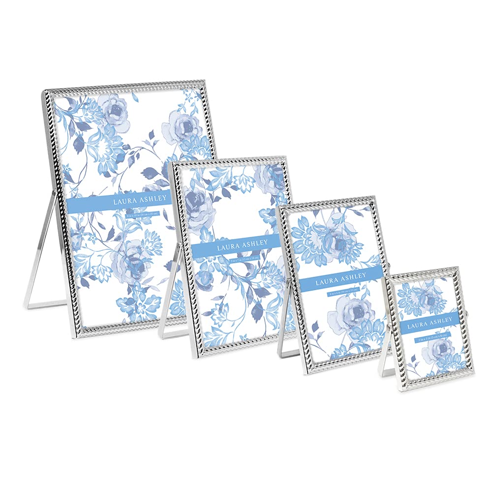 Laura Ashley 2x3 Silver Rope Metal Picture Frame (Vertical) with Pull-Out Easel Stand, Made for Tabletop, Counterspace, Shelf and Desk (2x3, Silver)