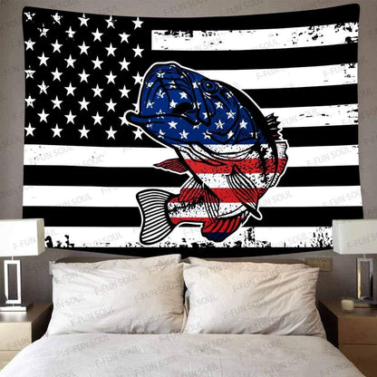 F-FUN SOUL Bass Fishing Tapestry, Large 80x60in Soft Flannel Wall Hanging for Living Room Bedroom Decor GTZYFS1306