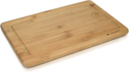 Navaris Medium Bamboo Wooden Cutting Board, Natural Chopping Board with Juice Groove, 14 x 9 inches
