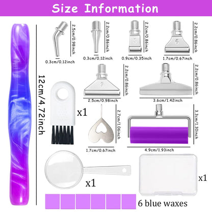 Praise V Do Diamond Painting Art Drill Bead Dot Pick Pen Kit with Screw Stainless Steel Metal Tips Nibs Placers Roller Tool Accessories Ergonomic Stylus for 5D Diamond Paint Nail Art Purple Blue