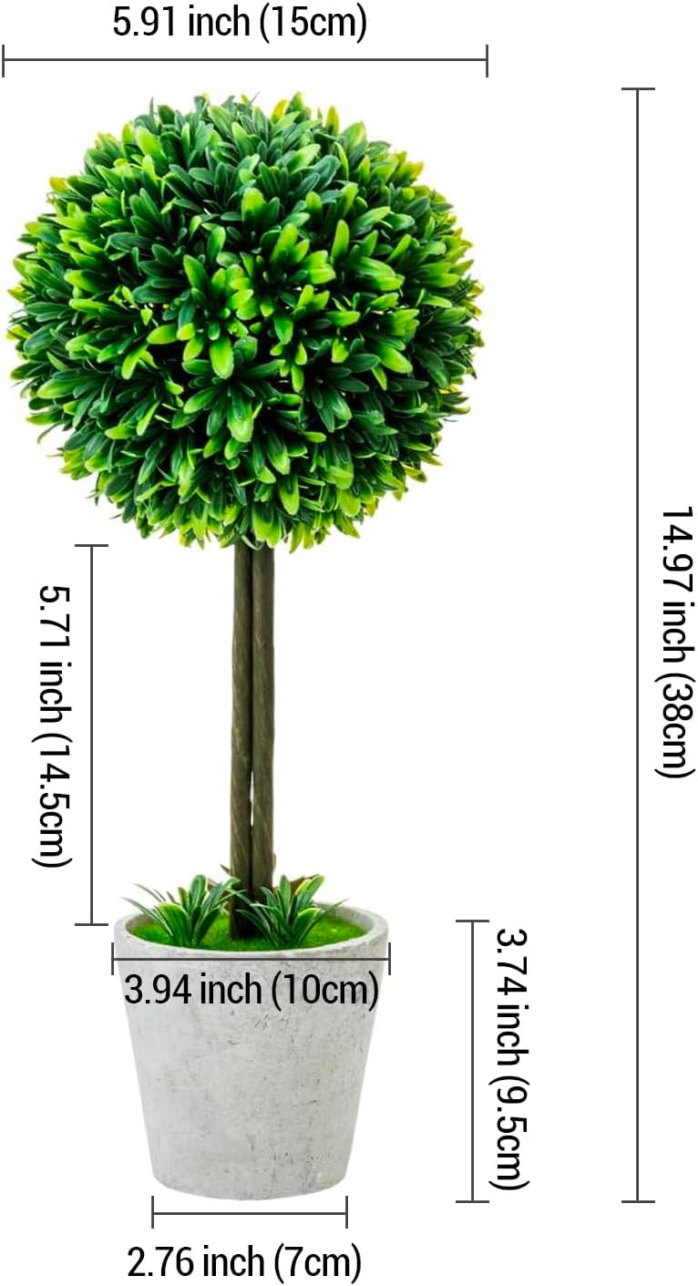 MyGift 15 Inch Boxwood Topiary Tree - 2 Pack Faux Plant Balls in Gray Pulp Planter, Tabletop Home Décor