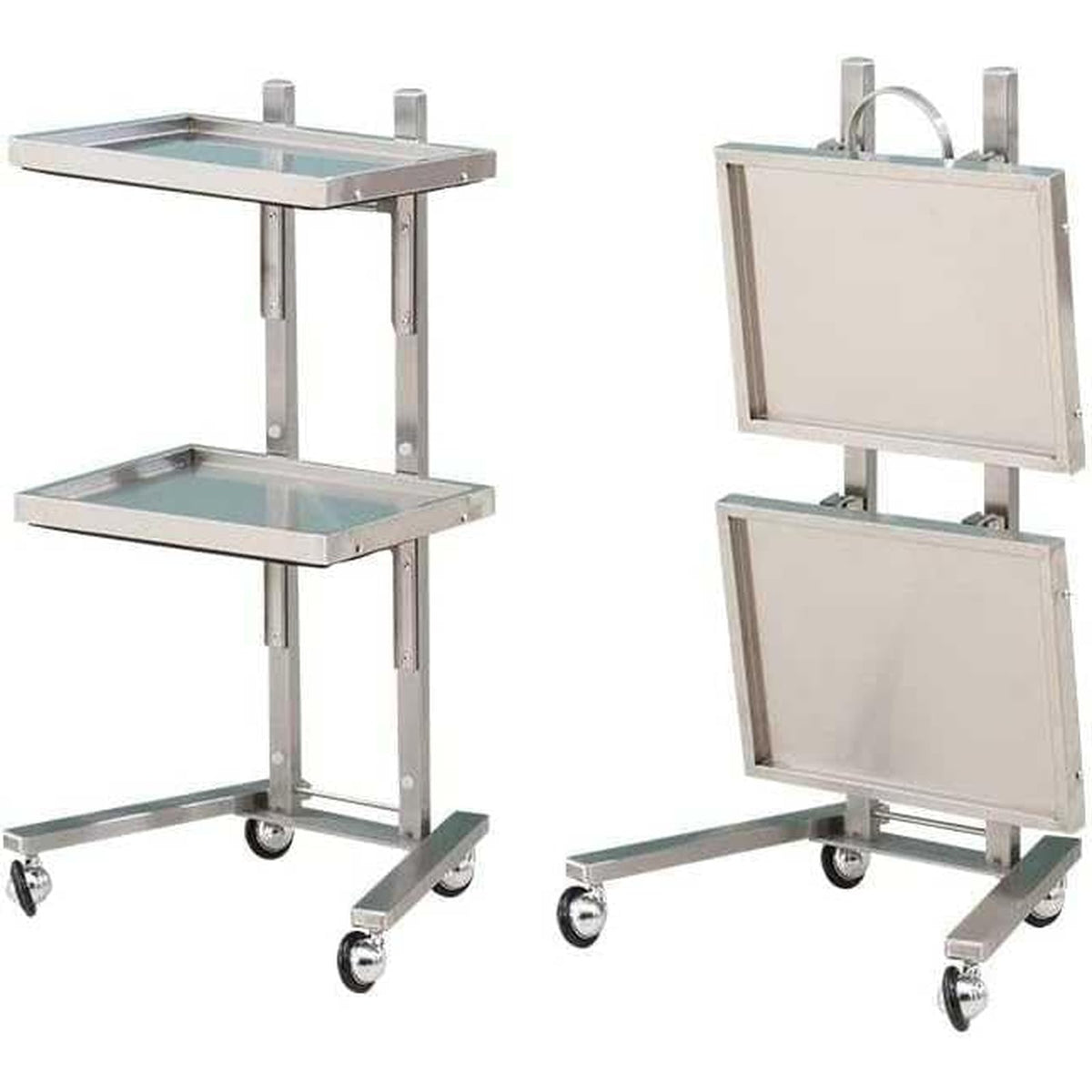 ZGFUSVFD 2-Tier Metal Rolling Cart, Stainless Steel Salon Storage Stand with Wheels Trolley Tray Storage Cart Kitchen Storage Trolley Utility for Bedroom Tattoo Shop, Silver