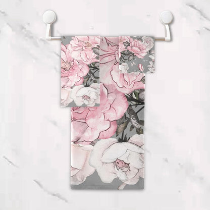 Sets 3 Sets1 1 1 ALAZA Pink Flowers Roses and Leaves on Gray Towel Bathroom Piece Bath Towel Bath Towel Hand Towel
