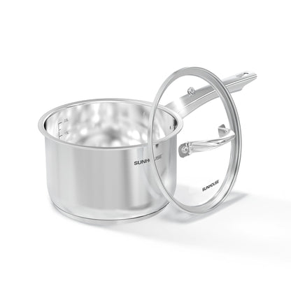 SUNHOUSE – 3 Quarts Stainless Steel Sauce Pan with Lid - PFOA-Free, Stainless Steel Sauce Pan, Advanced Impact Bonding Induction Base, Stay-Cool Handle, Compatible with All Cooktops