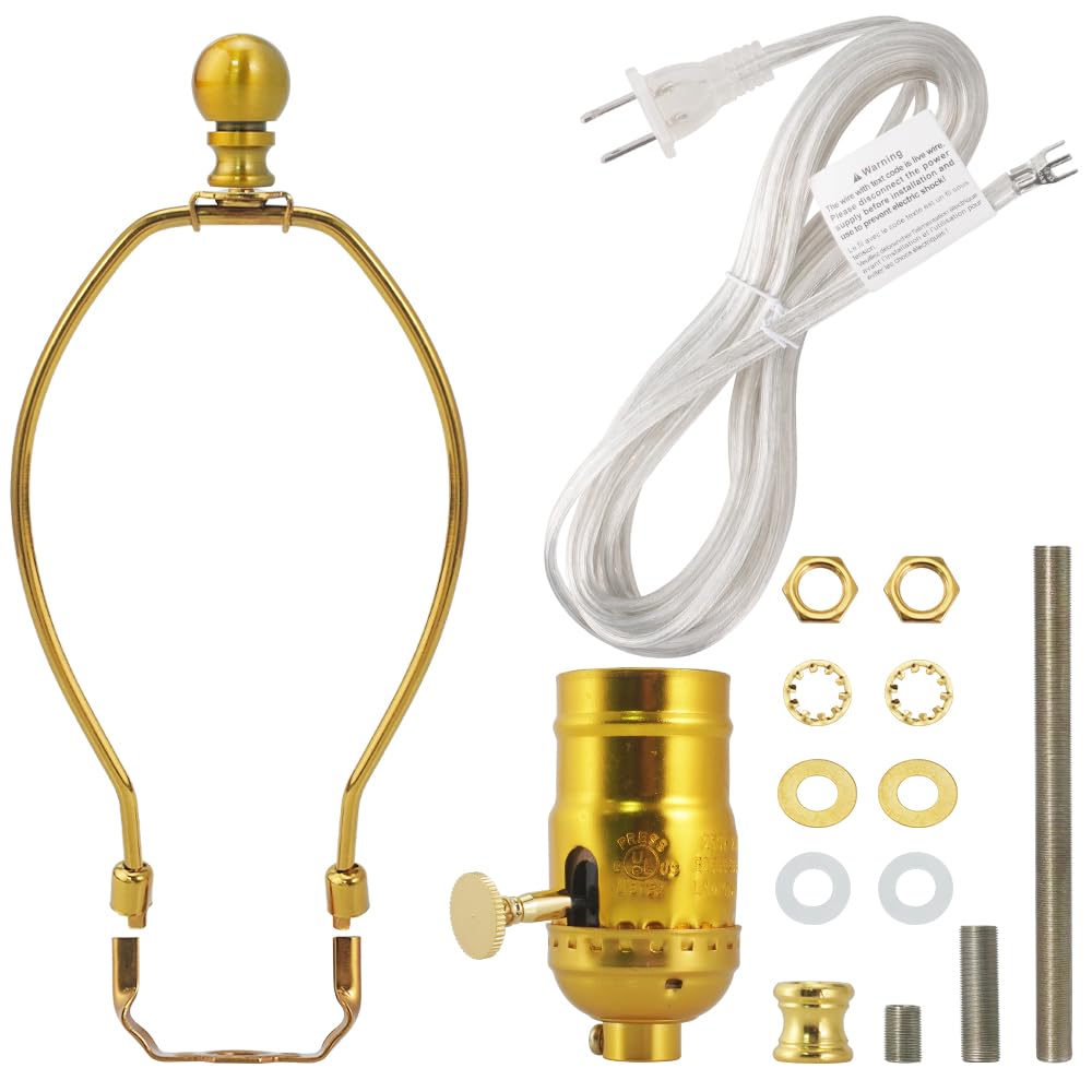 Asjeumt Lamp Rewire Kit Make a Lamp Repair Kits E26 Light Socket Matching Cord Wire Harp Making Supplies Set Lamp Wiring Kit for Table Floor Lamp with All Parts Needed for DIY Lamp - Antique Gold