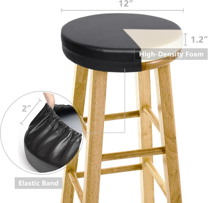 12 Inch Shinnwa Bar Stool Cushion Round Foam Padded Seat Cushions Waterproof Leather Bar Stool Covers with Elastic