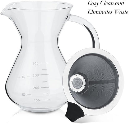 Pour Over Coffee Maker, 400ml Glass Coffee Pot, Dripper Brewer, Glass Carafe for Home Travel