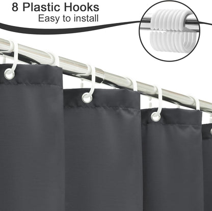 AooHome Fabric Shower Curtain 48 x 72 Inch, Solid Color Bath Curtain with Hooks, Dark Grey