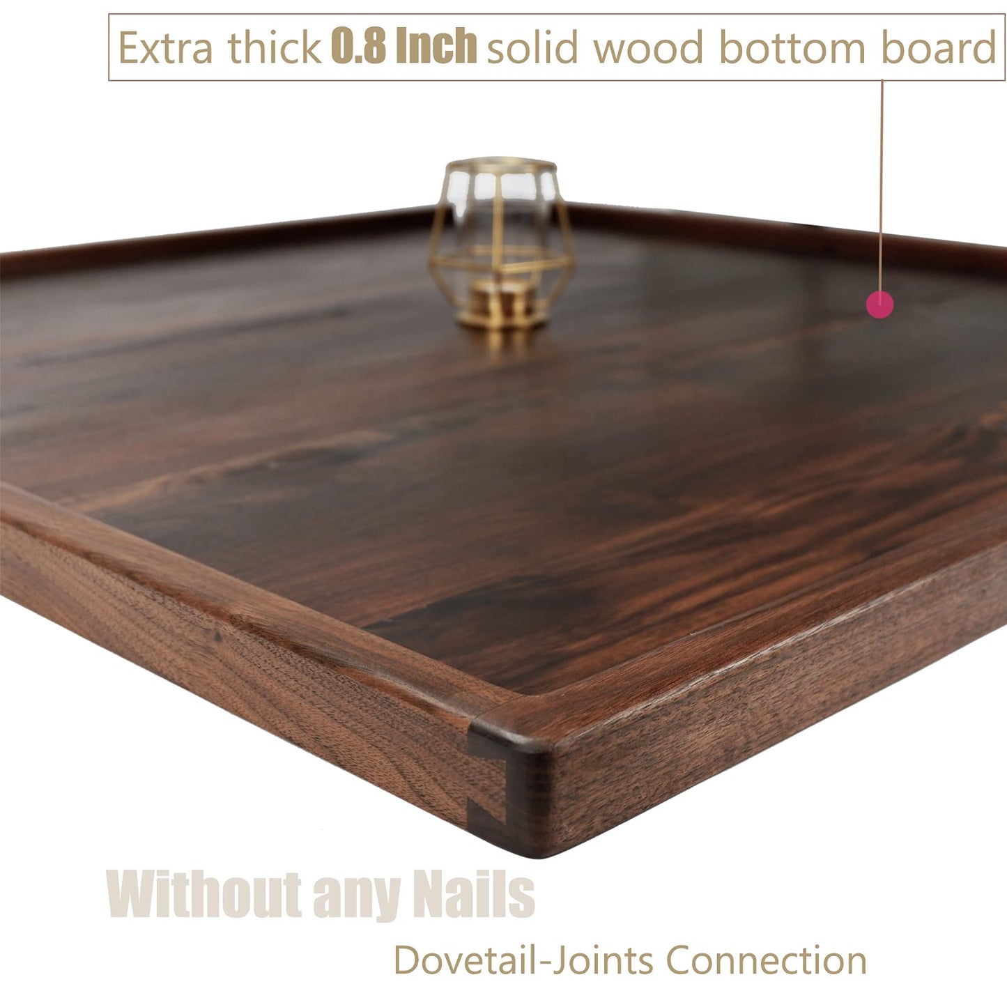 MAGIGO 34 x 34 Inches Extra Large Square Black Walnut Wood Ottoman Tray, Serve Tea, Coffee Classic 2.8 Feet Wooden Decorative Serving Tray