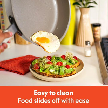 Bella 9-Piece Ceramic Nonstick Cookware Set - EverGood™ Coating, Dishwasher Safe, Stackable Design, Oatmilk