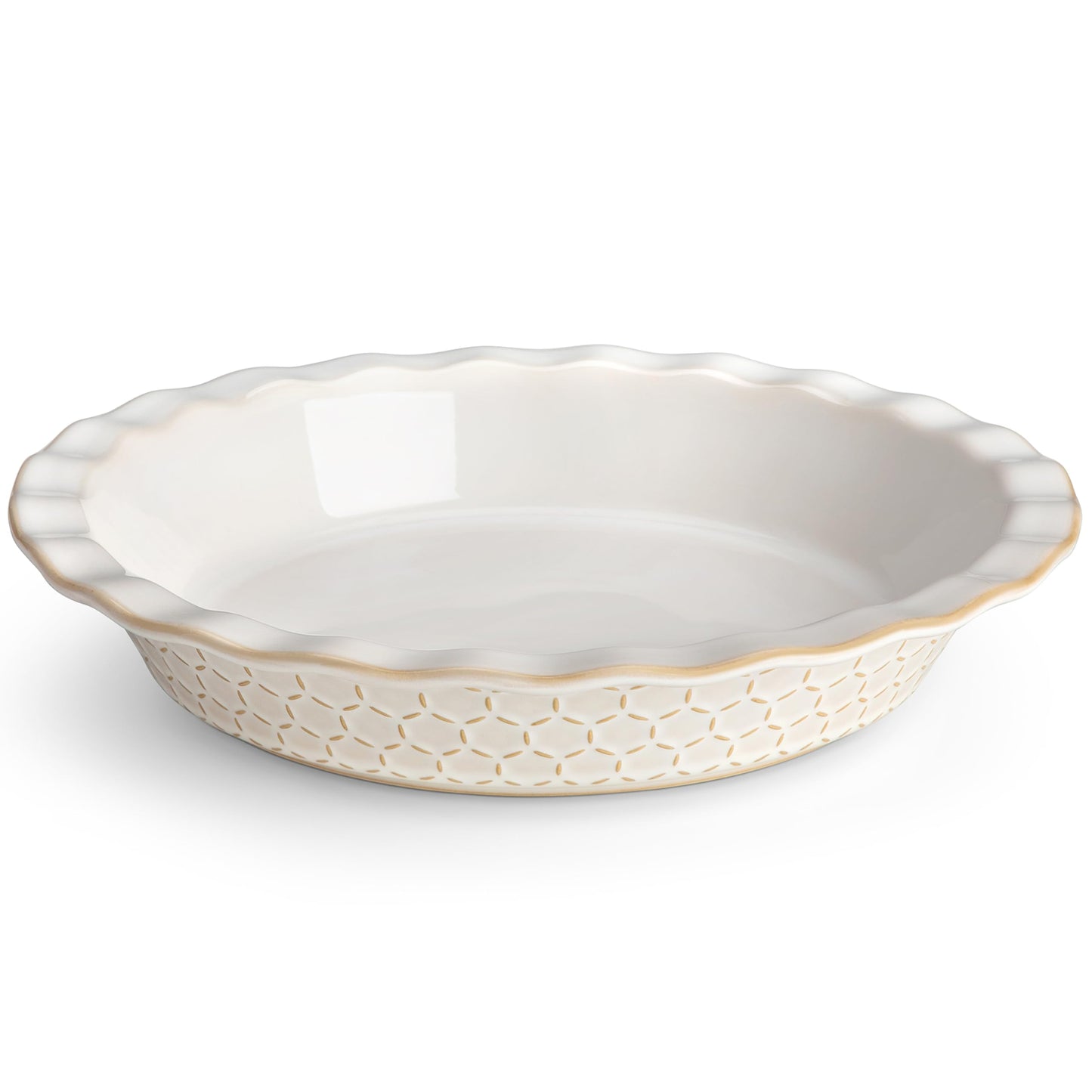 MALACASA Pie Dish for Baking, Stoneware Pie Pan 9 Inch, Embossed Deep Dish Pie Pans, 45 OZ Round Baking Dish Pie Pan, Fluted Dish Pie Plate for Apple Pie, Quiche and Tart, Set of 1, Series LYDIA