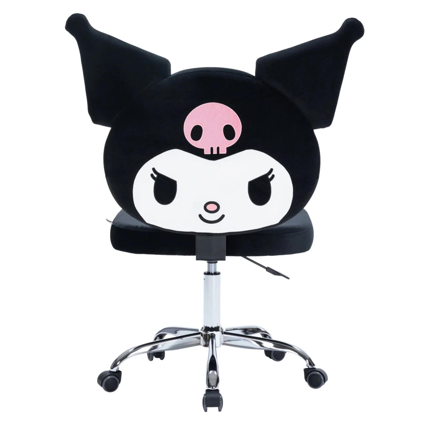 Impressions Vanity Kuromi Swivel Vanity Chair with Wheels | Adjustable Height Silver Metallic Base 360-Degree Spin Armless Padded Cute Velvet Makeup Vanity Chair | Cute Desk Chair for Bedroom, Black