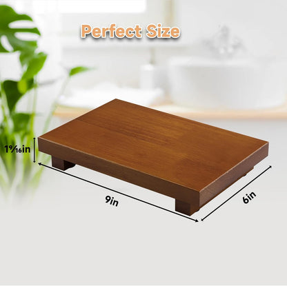 HGF Oak Wood Riser Bathroom Counter Organizer, 9''X6'' Farmhouse Vanity Tray for Candle Plant, Kitchen Countertop Decor