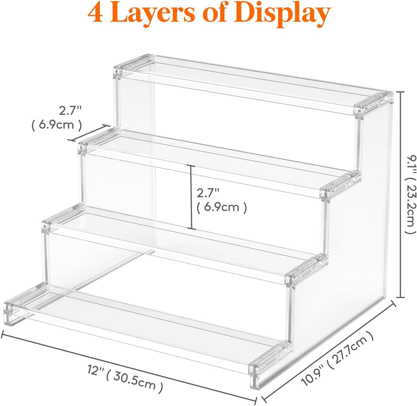 Lifewit 4 Tier Clear Display Risers Stand, Plastic Organizers for Figures, Cupcake, Perfume, 12inch, 2pack