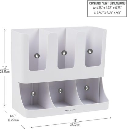 Mind Reader Cup and Condiment Station, 6-Compartment Countertop Organizer for Coffee Bar (White)
