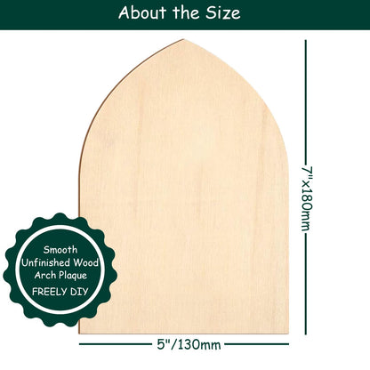 MineIdea 12 Pack Unfinished Gothic Arch Wood Plaque, 5” x 7” Basswood Shield Plaque Unfinished Wooden Arch Crafts DIY Gothic Wood Surface for Woodburning DIY Project Crafts