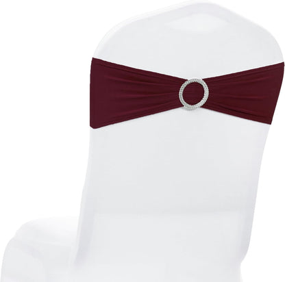 MDS Spandex Chair Sashes - Universal Fit Elastic Stretch Bows with Buckle Slider | 250 Pack - Burgundy