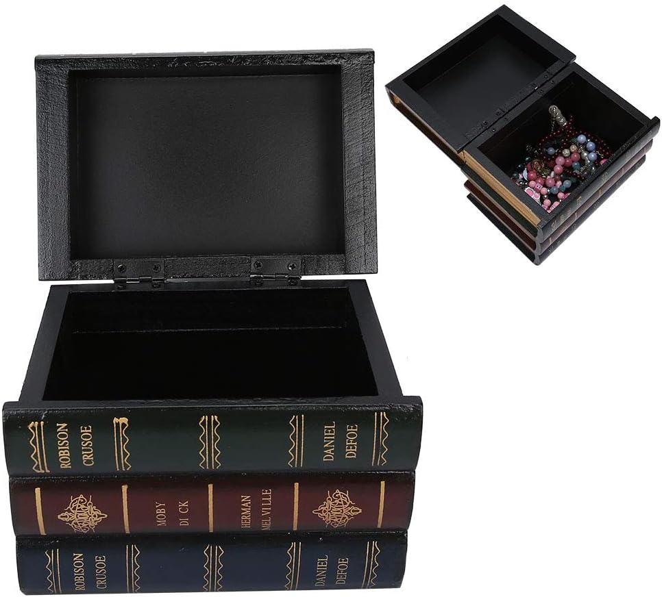Wooden Jewelry Box, Book Shaped Storage Case, Antique Fake Books Decor for Home Office Car Decoration