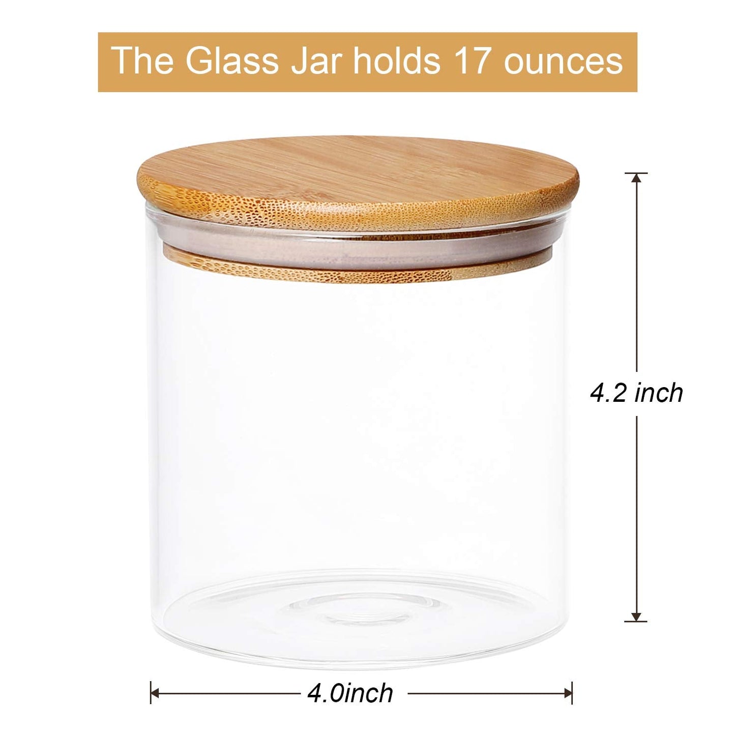 Dabacc 4 Pack Glass Jars with Airtight Bamboo Lids, Glass Kitchen Canisters Clear Container for Food Storage of Dry Goods, Cookie, Candy, Spices, Coffee Beans and More, 18.6 OZ