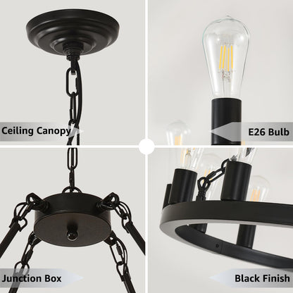 NILSE 2-Tier 48" Black Wagon Wheel Chandelier, 40-Light Extra Large Chandeliers for High Ceilings, Rustic Farmhouse Light Fixture for Living Room Stairs Foyer Entryway, E26