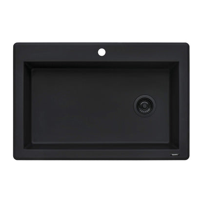 Ruvati Midnight Black Granite Composite 33 in. x 22 in. Single Bowl Drop-in Topmount Kitchen Sink RVG1033BK