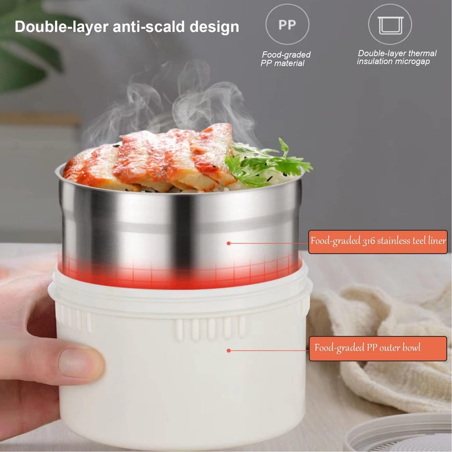 Oreilet for Hot Food, 304 Stainless Steel 2.9L Stackable Insulated Food Jar with 4 Tiers, Leak Proof Thermal Lunch Box Vacuum Carrier Soup Container for Office Outdoor