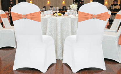MDS Spandex Chair Sashes - Premium Stretch Bow Covers with Buckle Slider | Universal Fit - Peach (Pack of 25)