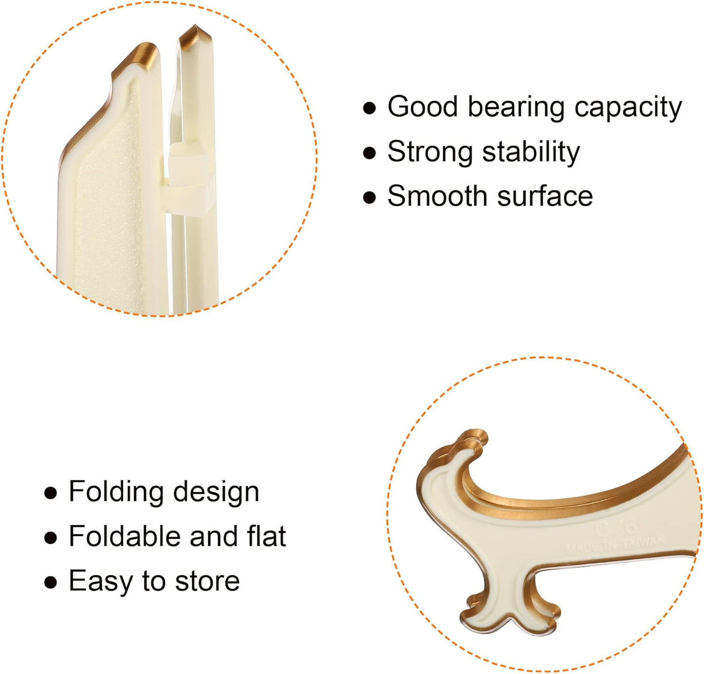PATIKIL 5" Acrylic Decorative Plate Stand Holder, 4 Pack Table Use Foldable Picture Easel for Photos, White Gold