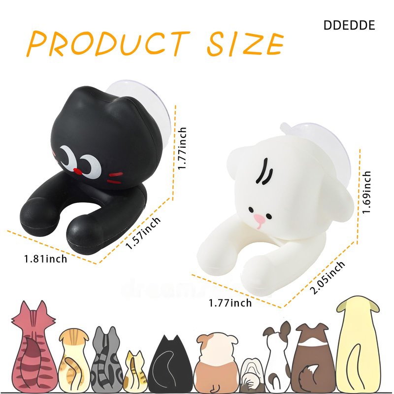 2 PCS Kids' Bathroom Toothbrush Holder,Suction Mount Silicone Toothbrush Holder,Cute Cartoon Cat and Dog Design, Perfect for Kids and Families