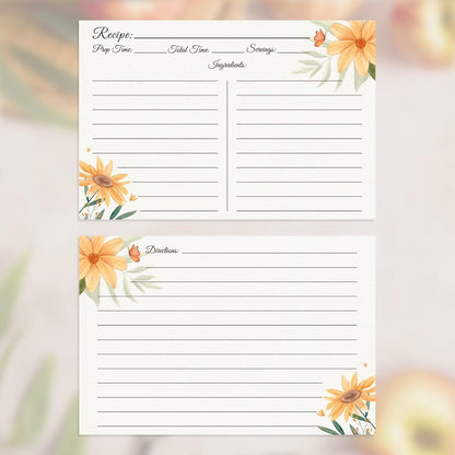 Premium Double-Sided Recipe Cards 4x6, Set of 60 (Daisy) for Wedding, Bridal Shower, Housewarming
