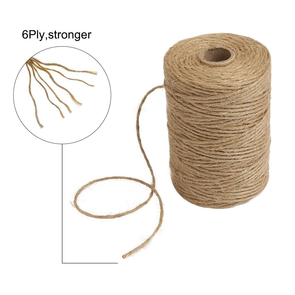 Tenn Well 656 Feet 2.32mm Natural Jute Twine for Gift Wrapping, DIY Crafts, Gardening (2pcs x 328 Feet)
