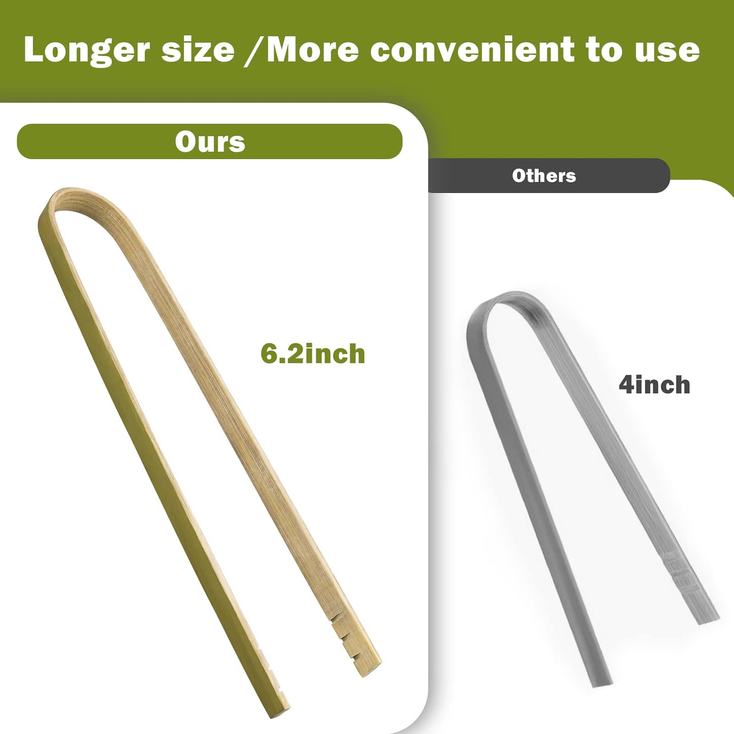 Mini Bamboo Tongs Disposable 100 Pcs 6.2 Inch Long Wooden Tongs for Charcuterie Large Cooking Utensils for Toaster Serving Food Natural Green for Catering Buffet Home