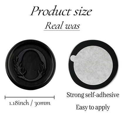 50Pcs Black Wax Seal Stickers Handmade Vintage Botanical Leaves Adhesive Letter Wax Stickers for Wedding Party Invitations, Envelope, Gift Wrap, Christmas(Initial O, Black)