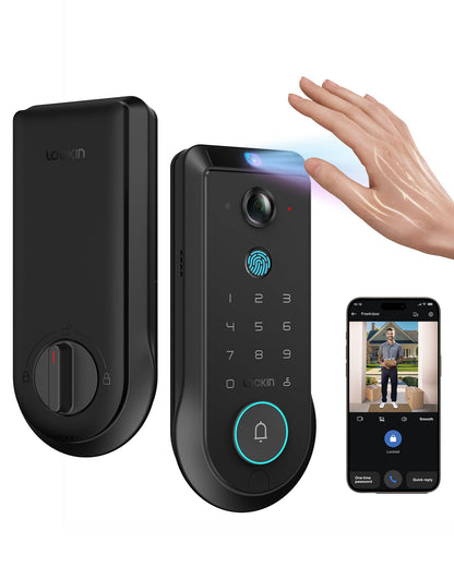 Lockin Veno Pro - All-in-One Smart Lock for Front Door - Palm Vein & Fingerprint Keyless Entry - 2K 180° Video, WiFi, Motion Sensor, 32GB Storage - No Monthly Fee