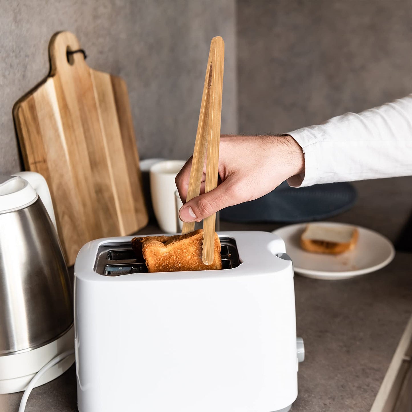 Zopeal 6 Pcs Bamboo Utensils for Cooking Wooden Toaster Tongs Long Cooking Salad Tongs for Picking up Cheese Bacon Toast Cake Fruits Bread Spaghetti for Kitchen Women Men