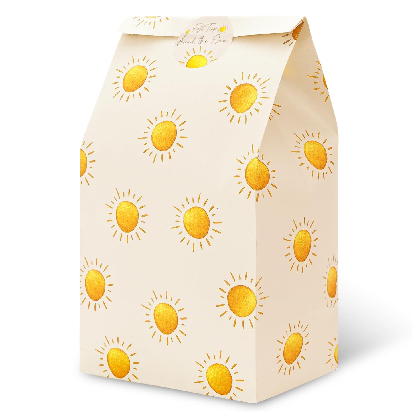 Whaline 24Pcs Boho Sun Party Favor Bags Baby Shower Paper Gift Bag with Tag Stickers First Trip Around the Sun Treat Candy Goodie Bags for Birthday Party Supplies, 4.7 x 3.1 x 8.7 Inch